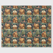 Retro Waterverf peperkoek kersthuizen Cadeaupapier (Vlak)