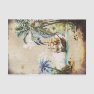 Retro Waterverf Piratenschip Palm Tree Decoupage Tissuepapier