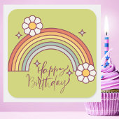 Retro Waterverf Regenboog Boho Bloem Vierkante Sticker