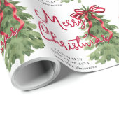 Retro Waterverf Rode Boog Boom Kerstmis Cadeaupapier (Rol Hoek)