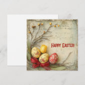 Retro waterverf rode en gele Easer eieren Feestdagenkaart (Voorkant / Achterkant)