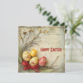 Retro waterverf rode en gele Easer eieren Feestdagenkaart (Staand voorkant)