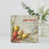 Retro waterverf rode en gele Easer eieren Feestdagenkaart (Staand voorkant)