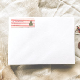 Retro Waterverf rode strepen kerstboom Etiket