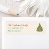 Retro Waterverf Rood Groen Kerstboom Etiket (Insitu)