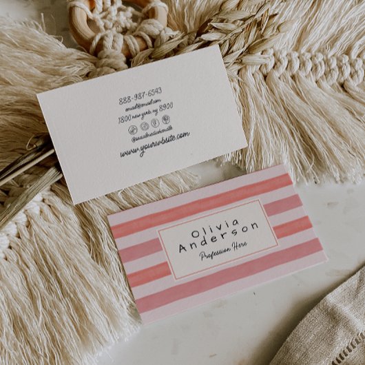 Retro Waterverf Roze Rode Strepen Trendy Girly Fun Visitekaartje