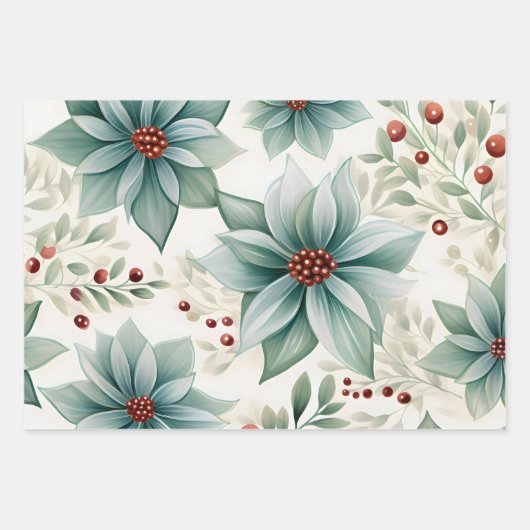 Retro Waterverf Roze, Rood, Groene Winterkerst Inpakpapier Vel (Voorkant 3)