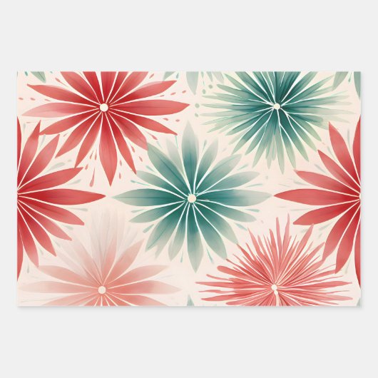 Retro Waterverf Roze, Rood, Groene Winterkerst Inpakpapier Vel (Voorkant)