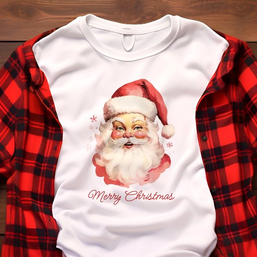 Retro  Waterverf Santa Face Christmas Tri-Blend Shirt