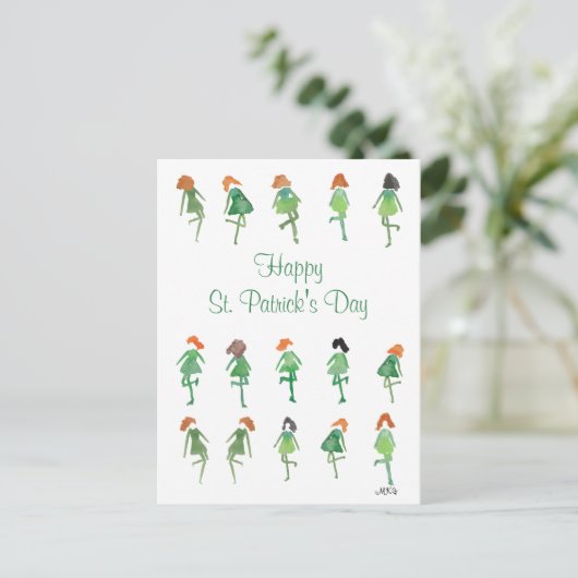 Retro Waterverf St. Patrick's Day Irish Dance Briefkaart (Staand voorkant)
