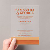 Retro Waterverf Strepen Terracotta Oranje bruiloft Acryl Uitnodigingen (Insitu (Draagbaar))