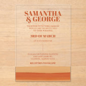 Retro Waterverf Strepen Terracotta Oranje bruiloft Acryl Uitnodigingen (Voorkant)