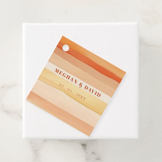 Retro Waterverf Strepen Terracotta Oranje bruiloft Bedankjes Labels (In situ)