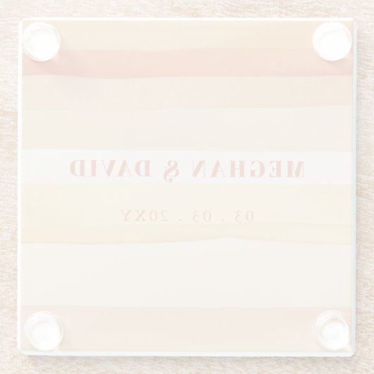 Retro Waterverf Strepen Terracotta Oranje bruiloft Glazen Onderzetter (Achterkant)