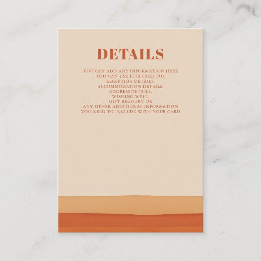 Retro Waterverf Strepen Terracotta Oranje bruiloft Informatiekaartje (Voorkant)