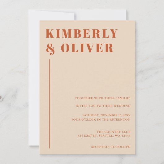 Retro Waterverf Strepen Terracotta Oranje bruiloft Kaart (Voorkant)