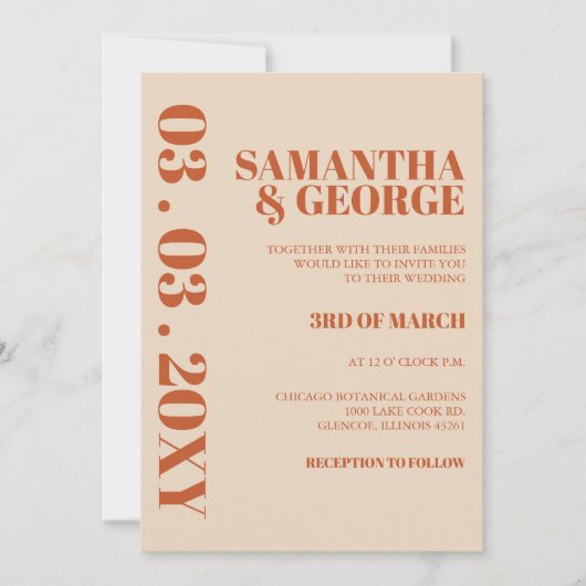 Retro Waterverf Strepen Terracotta Oranje bruiloft Kaart (Voorkant)