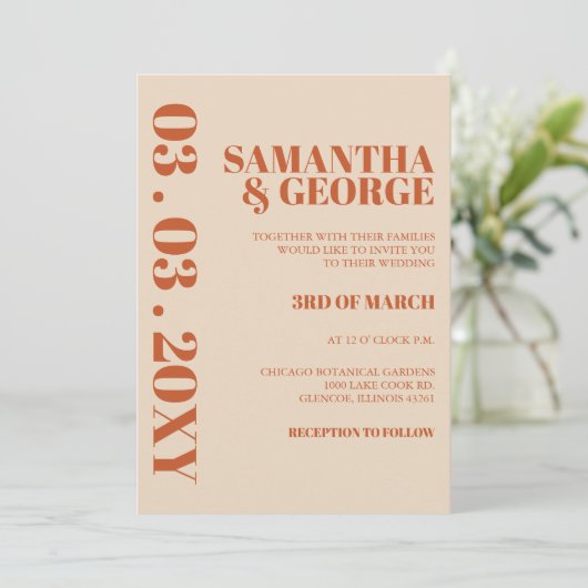 Retro Waterverf Strepen Terracotta Oranje bruiloft Kaart (Staand voorkant)