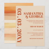 Retro Waterverf Strepen Terracotta Oranje bruiloft Kaart (Voorkant / Achterkant)