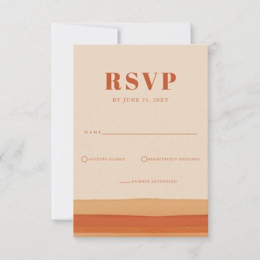 Retro Waterverf Strepen Terracotta Oranje bruiloft RSVP Kaartje (Voorkant)