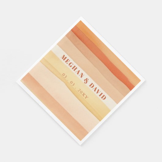 Retro Waterverf Strepen Terracotta Oranje bruiloft Servet (Hoek)