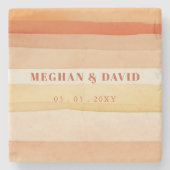 Retro Waterverf Strepen Terracotta Oranje bruiloft Stenen Onderzetter (Voorkant)