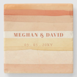 Retro Waterverf Strepen Terracotta Oranje bruiloft Stenen Onderzetter