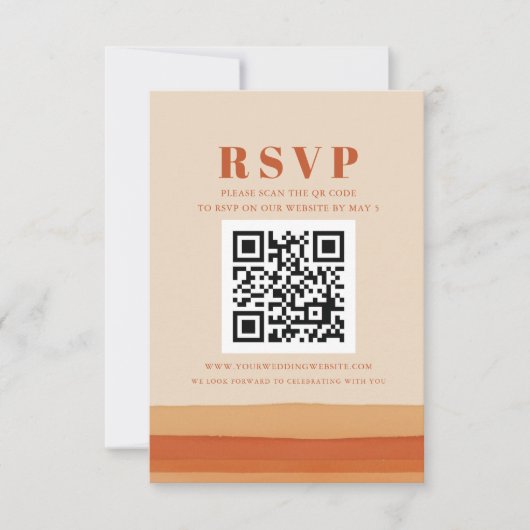 Retro Waterverf Strepen Terracotta Oranje QR-CODE RSVP Kaartje (Voorkant)