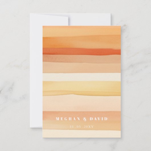 Retro Waterverf Strepen Terracotta Oranje QR-CODE RSVP Kaartje (Achterkant)