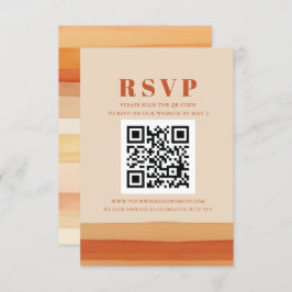 Retro Waterverf Strepen Terracotta Oranje QR-CODE RSVP Kaartje