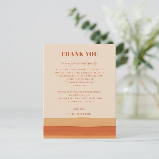 Retro Waterverf Stripes Terracotta Dank u Briefkaart (Staand voorkant)