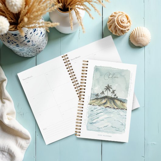 Retro Waterverf Tropische palmbomen gepersonalisee Planner