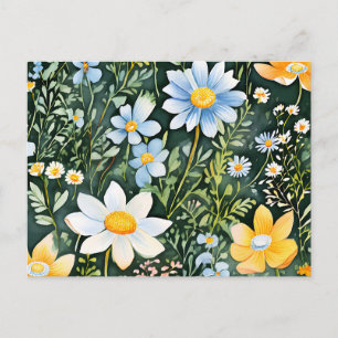 Retro Waterverf Wildflowers Naadloos Patroon Briefkaart