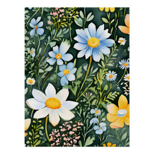 Retro Waterverf Wildflowers Naadloos Patroon Perfect Poster