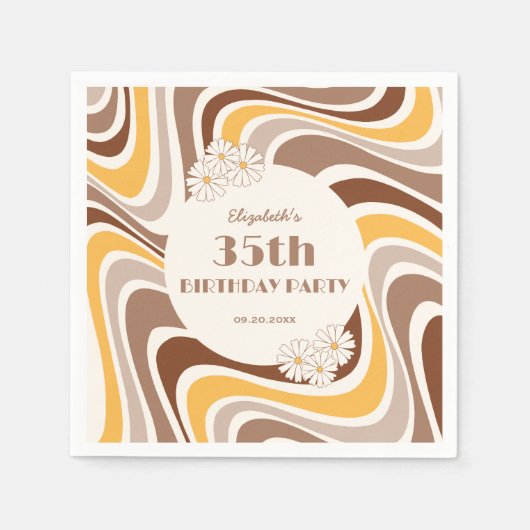 Retro Wave Artistieke Bloem Boog Bruin Verjaardag Servet (Voorkant)