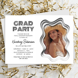 Retro Wave Black White Photo Graduparty Kaart