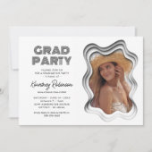 Retro Wave Black White Photo Graduparty Kaart (Voorkant)