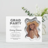 Retro Wave Black White Photo Graduparty Kaart (Staand voorkant)
