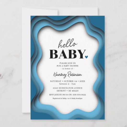 Retro Wave Blauwe Jongen Baby Shower Uitnodiging (Voorkant)