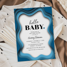 Retro Wave Blauwe Jongen Baby Shower Uitnodiging