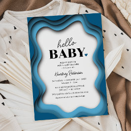 Retro Wave Blauwe Jongen Baby Shower Uitnodiging