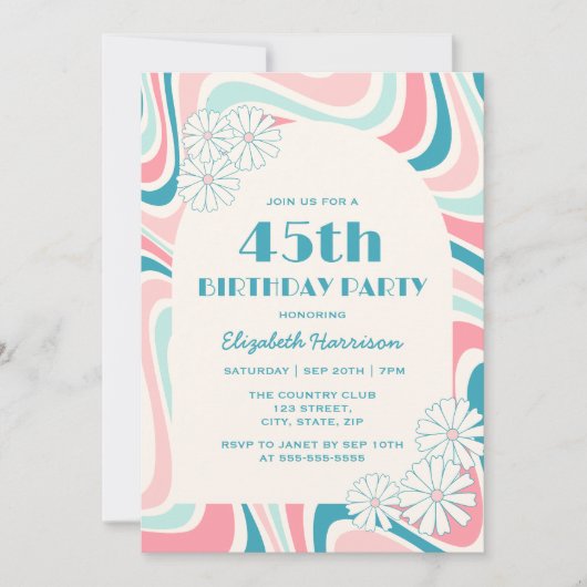 Retro Wave Bloem Arch Roze Groen Verjaardag Kaart (Voorkant)