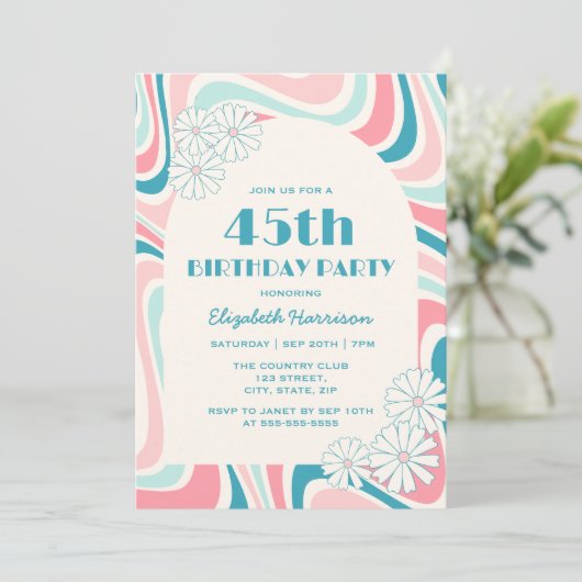 Retro Wave Bloem Arch Roze Groen Verjaardag Kaart (Staand voorkant)