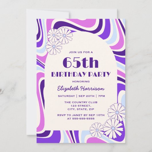 Retro Wave Bloem Arch Violet Blauw Verjaardag Kaart (Voorkant)