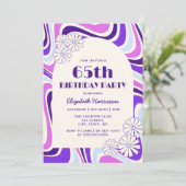 Retro Wave Bloem Arch Violet Blauw Verjaardag Kaart (Staand voorkant)