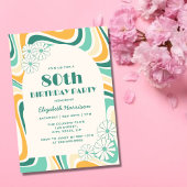 Retro Wave Bloem Boog Groen Geel Verjaardag Kaart