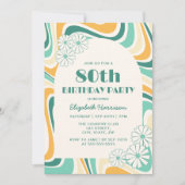 Retro Wave Bloem Boog Groen Geel Verjaardag Kaart (Voorkant)