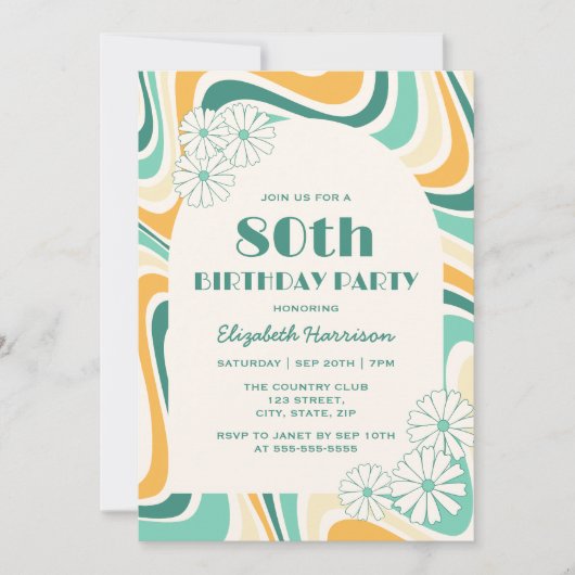 Retro Wave Bloem Boog Groen Geel Verjaardag Kaart (Voorkant)