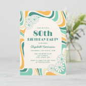 Retro Wave Bloem Boog Groen Geel Verjaardag Kaart (Staand voorkant)
