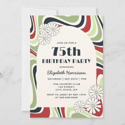 Retro Wave Bloem Boog Groen Rood Zwart Verjaardag Kaart (Voorkant)